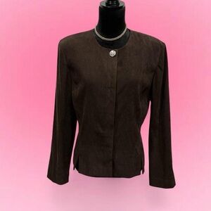🤎Vintage Leslie Fay Dark Brown Suede Blazer with Silver Button